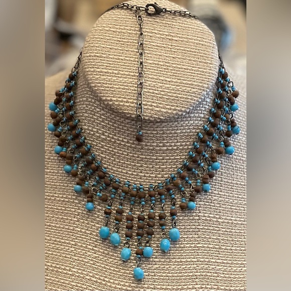 Very cool wood an bead necklace Artisan made 17” adjust boho hippie just cool! - Picture 7 of 8